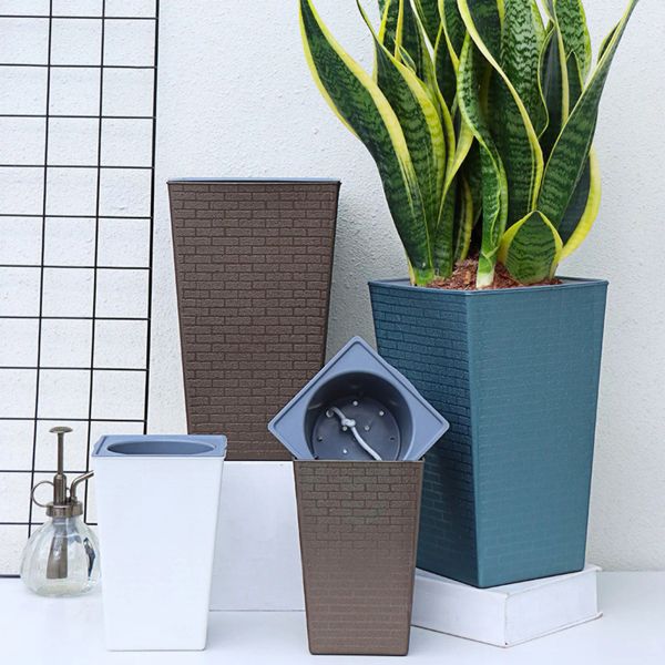 Pflanzgefäße, selbstbewässernder Pflanzer, handgefertigter selbstbewässernder Pflanzen-Blumentopf mit Wasserbehälter, moderner Blumentopf, Kunststoff-Pflanzgefäß, Gartendekoration