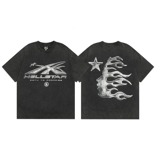 Hellstar camiseta rap masculino e feminino rap cantor lavagem cinza pesado artesanato unisex manga curta topo rua moda retro inferno camiseta 240313