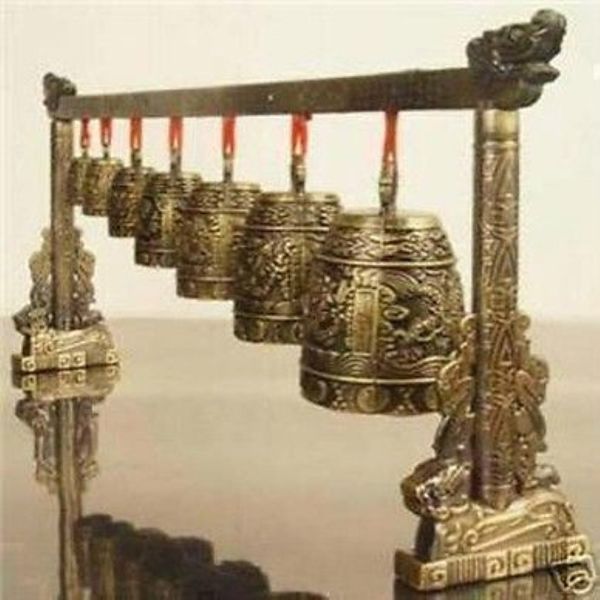 Ganzer günstiger Meditationsgong mit 7 verzierten Glocken mit Drachen-Design, chinesische Musikinstrument-Statue, Dekoration202R