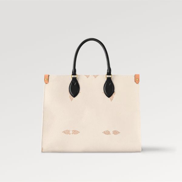 Explosão quente feminino OnThe Go MM M46912 Fecho de gancho Dentro do bolso duplo Lona revestida de dunas sacola espaçosa inspirada na areia colorway Hardware dourado