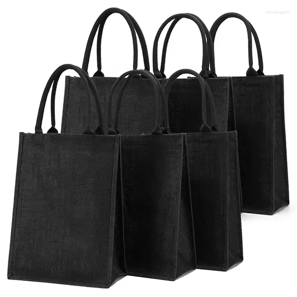 Alışveriş Çantaları Dome 6pcs Jute Tote Çuval Tuvaleti Kulplarla Yeniden Kullanılabilir Bakkal Çantası Kadınlar için Sade Siyah