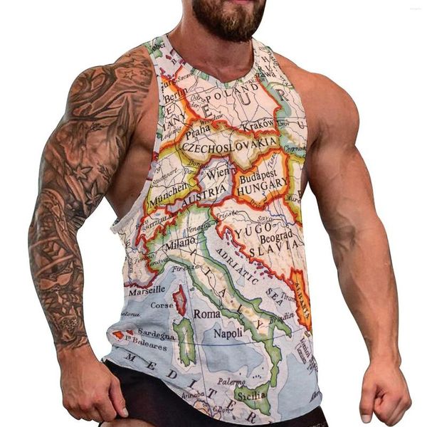 Canotte da uomo Top colorate Geografiche Streetwear Summer Bodybuilding Gilet senza maniche personalizzati da uomo di grandi dimensioni