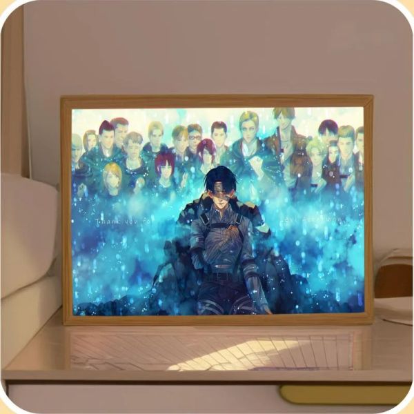 Kalligraphie Angriff auf Titan Anime Figur Foto Led Nachtlicht Malerei Eren Jaeger Levi Ackerman Shingeki No Kyojin Dekorative Malerei