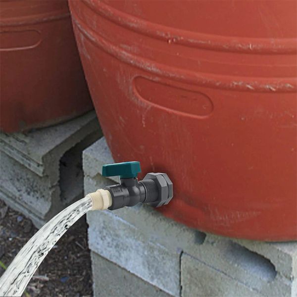 Connettori Kit deviatore per botte di pioggia Rubinetto per botte d'acqua Raccordi in PVC Valvola a sfera Connettore per rubinetto da giardino Adattatore per rubinetto per serbatoi d'acqua