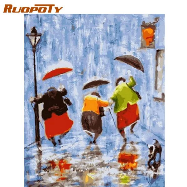 Número RUOPOTY Frame Pintura Diy By Numbers Rain Landscape Kits Paint By Numbers for Adults Painted Oil Painted Paints Home Wall Decor