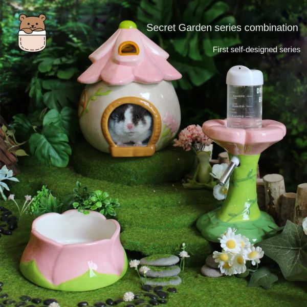 Gabbie Serie da giardino Casa per criceti in ceramica Criceti Bacino per alimenti Gabbia per piccoli animali Forniture paesaggistiche Accessori per ratti Nascondiglio per topi