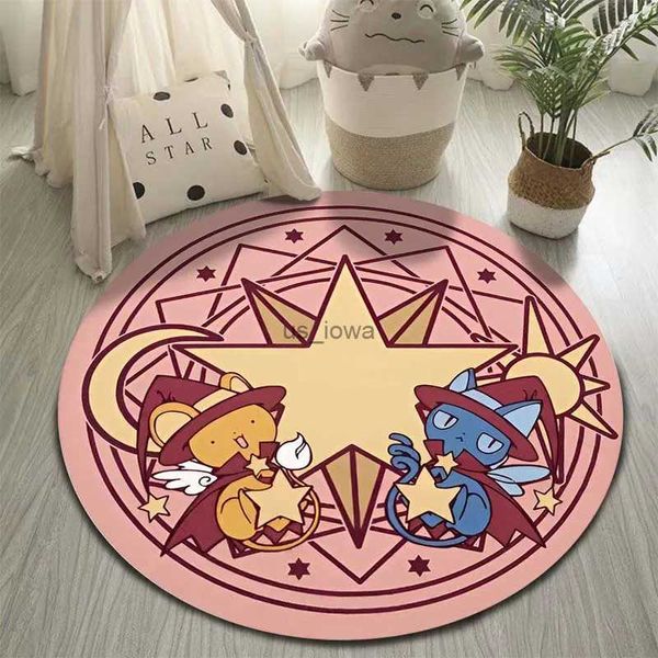 Teppiche Cartoon Card Captor Sakura Magic Circle Bereich Teppich rund Wohnzimmer Teppich rosa rutschfeste Bodenmatte Mädchen Schlafzimmer Sofa Yoga Matte Geschenk