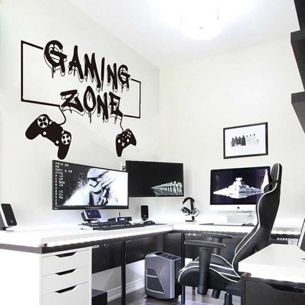 Graffiti Gaming Zone Comer Sleep Game Controller Video Game Adesivo de Parede Boy Room Play Room Gaming Zone Decalque Quarto Vinil 210233J