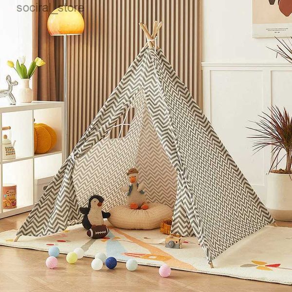 Tendas de brinquedo Home Tipi Indian Kids tenda Wigwam para crianças portátil algodão dobrável indoor meninas meninos tenda brinquedo teepee original triângulo l240313