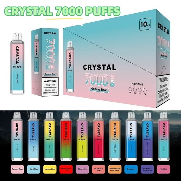 Orijinal Sunfire 7000 10000 15k Puff 15000 15K 20K Tek Kullanımlık Vape Pod Kalem E Sigara Mesh Bobini 16ml Önceden Dolgulanmış 1300mAh Pil Kristal Kutusu 2024 En Popüler Vape Kalem