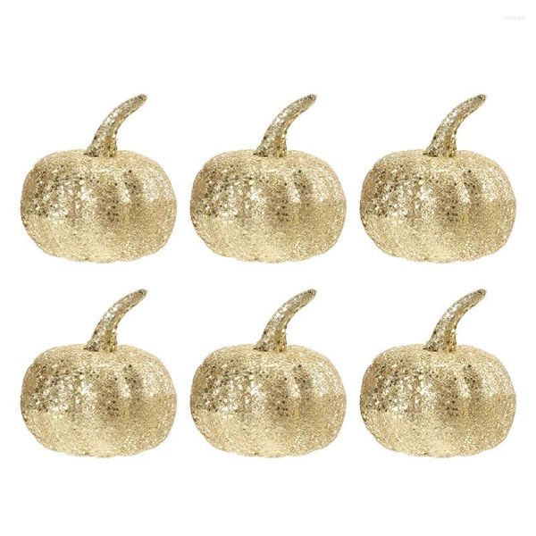 Flores decorativas 6 peças de abóbora artificial, adereços realistas, decoração de festa de halloween, ornamento de poliestireno expansível, espuma com glitter