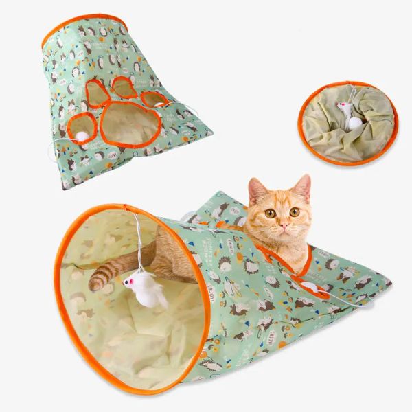 Игрушки Новая сумка-туннель для кошек, бумажная погремушка, туннель для домашних животных, котят, маленькое ведро для дрели для домашних животных, складные интерактивные игрушки для кошек с плюшевым мячом