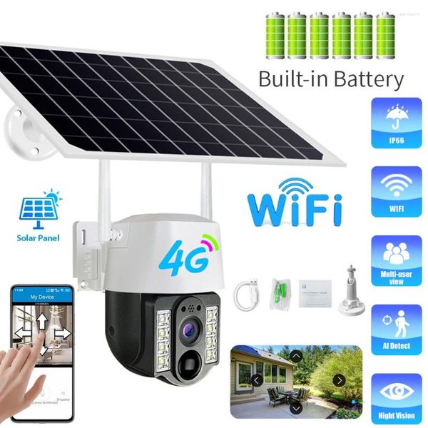 Câmera externa wi-fi/4g cartão sim mini painel solar vigilância de segurança v380 pro cctv proteção sem fio