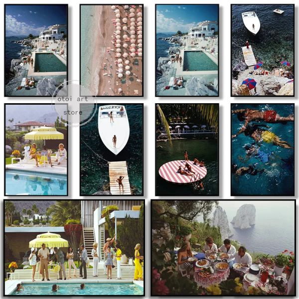 Caligrafia Obras de arte retrô Slim Aarons: The High Life Luxury Life Beach Landscape Art Poster Pintura em tela Impressões de parede Imagem Decoração de casa