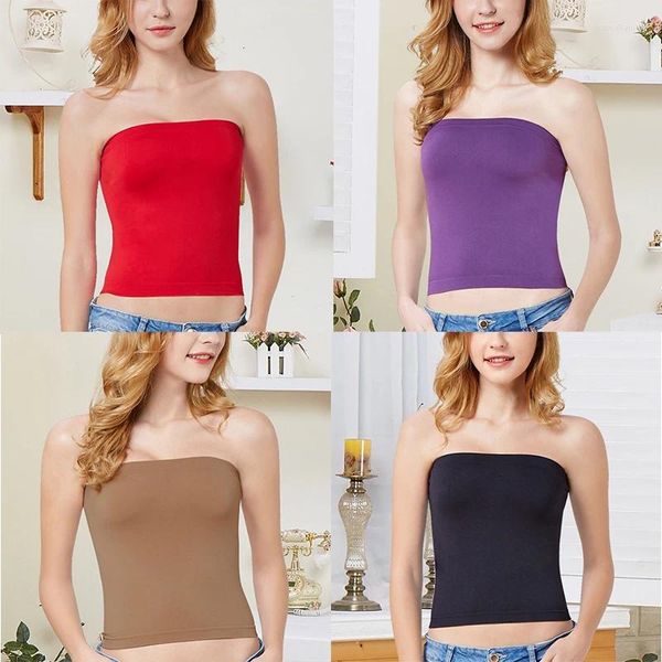 Tanques femininos camisetas camisola sem alças peito envoltório roupa interior sem costura anti-deslizamento longo estilo tanque superior sólido respirável sexy colete