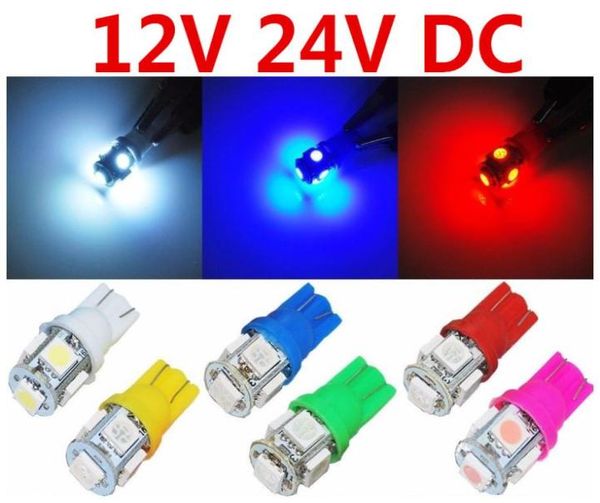 20pcspack 24v 12v t10 5smd led lâmpadas de cunha de carro w5w 2825 158 192 168 194 192 placa traseira lateral licença branco vermelho azul rosa amb9937503