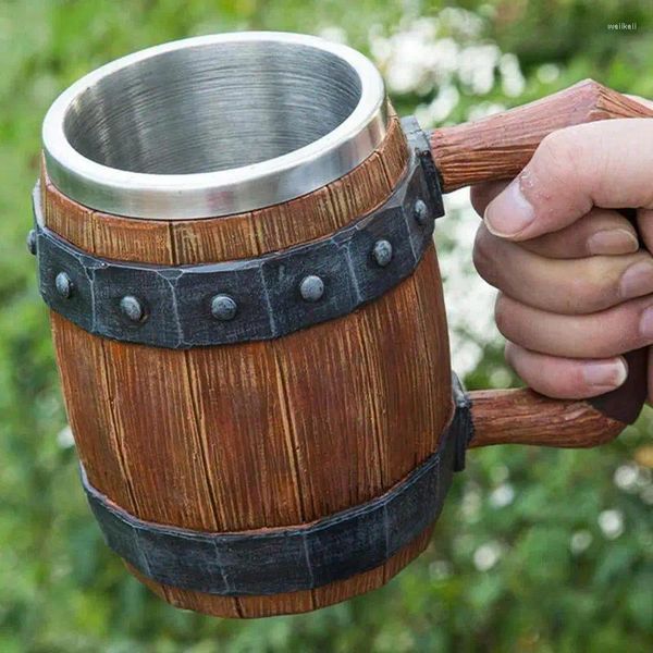 Tassen Harz Edelstahl Bierkrug Stein Kreative Humpen Holz Stil Kaffeetasse Tee Tumbler Pub Bar Dekore