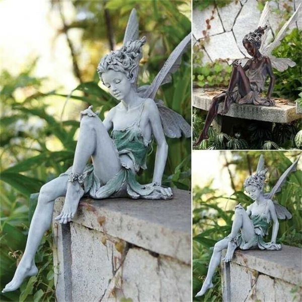 Fata dei fiori Giardino Miniature Scultura in resina Angelo seduto Statua Figurine Moderna casa all'aperto Cortile Art Decor Ornamenti artigianali 21232c