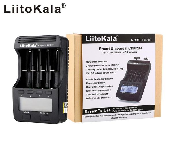 LiitoKala Lii500 Smart-Akku-Ladegerät, 4 Steckplätze, LCD-Display für 18650, 26650, 16340, 18350, 37 V, 12 V, NiMH, NiCd, Liion, wiederaufladbar, 3435214