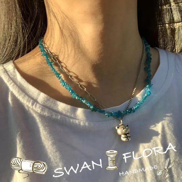 Anhänger Natürliche Blaue Apatit Halsband Halskette Edelstein Frauen Hohe Qualität Schmuck Design Handgemachte Unregelmäßige Großhandel