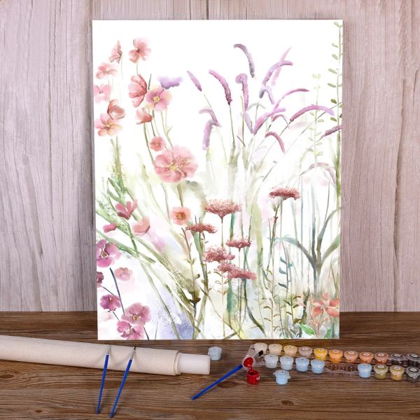 Número flor rosa cinza floral nórdico diy pintura por números conjunto de tintas acrílicas 50*70 pintura a óleo novo design para adultos parede atacado