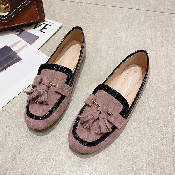 Casual Schuhe Quaste Metall Dekoration Faulenzer Frau Ballerina Wohnungen Slip Auf Fringe Mokassins Patchwork Karree Turnschuhe Wowen 2024