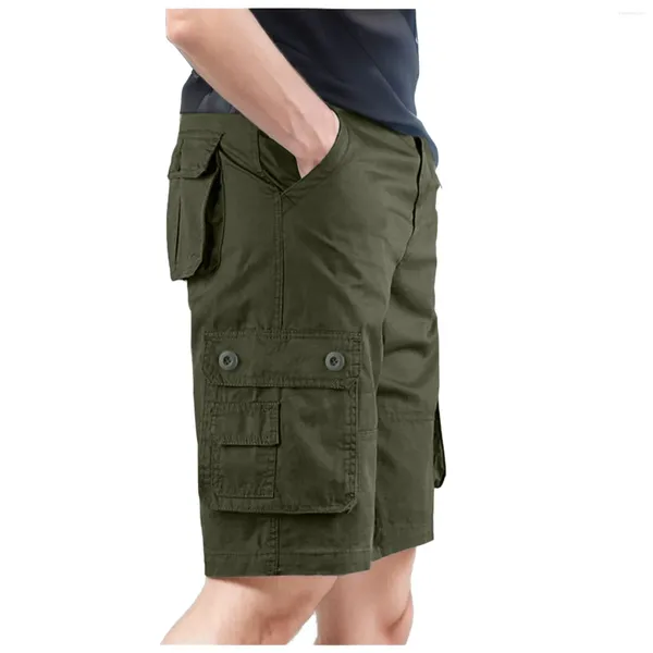 Shorts masculinos com vários bolsos, calças cargo, cor sólida, verão, altura do joelho, moda, lazer, reto