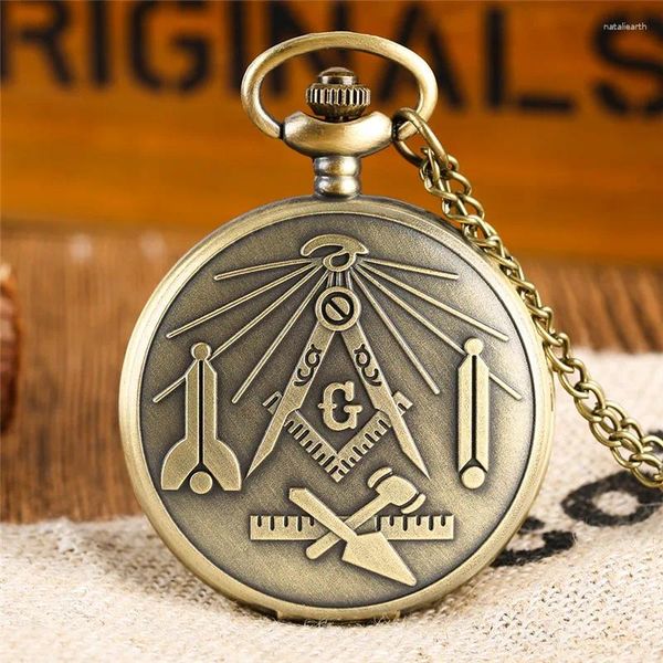 Карманные часы Старые модные масонские часы с символом масонства для мужчин и женщин Кварцевый аналоговый дисплей Ретро ожерелье с большим узором «g»