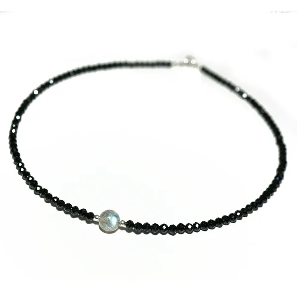 Ciondoli Giglio Gioielli Spinello nero 2-3mm Perline sfaccettate Labradorite Collana in argento sterling 925 per donne / uomini Drophippi