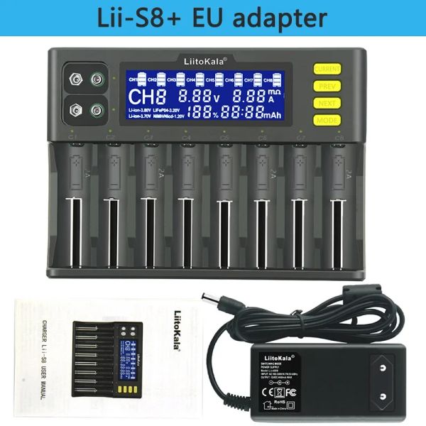LiitoKala Lii-S8 Caricabatteria LCD a 8 slot per Li-ion LiFePO4 Ni-MH Ni-Cd 9V 21700 20700 26650 18650 RCR123 18700
