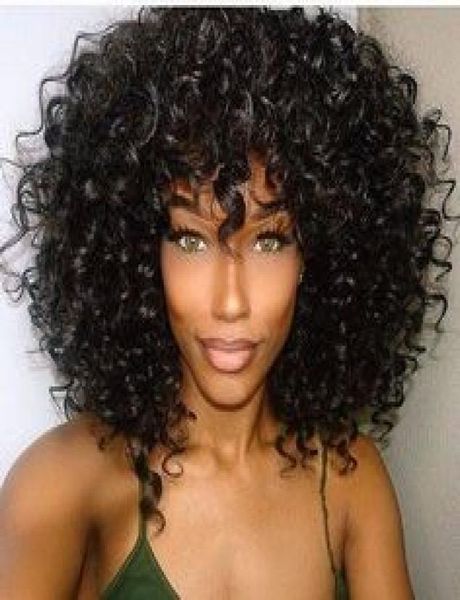 Neue Frisur kurz geschnitten Bob Kinky Curly Perücken brasilianische Haarsimulation menschliches Haar Kurzes Curly Perücken mit Pony for Women9759252