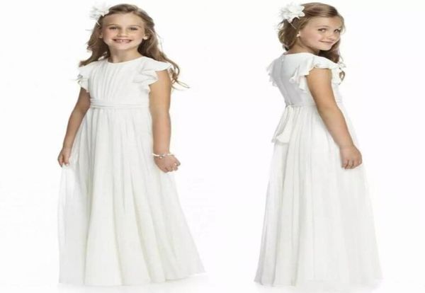 Bonito marfim tripulação pescoço chiffon longo flor meninas vestidos até o chão zíper volta pregas primeira comunhão criança formal wear aniversário go8374814