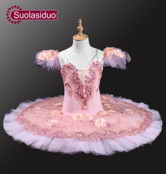 Rosa Pfirsich Professionelle Ballett Tutus Erwachsene Pfannkuchen Tutu Frauen Klassische Ballett Tutu Mit Blumen Bühne Dancewear Costomes SD00373197552