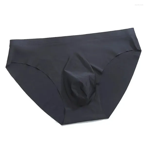 Cuecas masculinas de seda gelo cueca cintura média semi-transparente calcinha respirável sem costura erótica grande bolsa de escroto