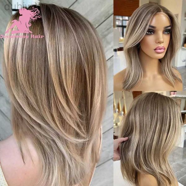 Perucas sintéticas perucas sintéticas cabelo laço marrom destaque loira perucas de cabelo 13x4 13x6 peruca frontal pré-selecionado laço transparente ldd240313