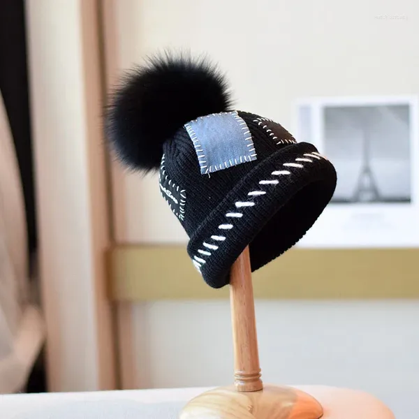 Береты, женская шапка, осенне-зимняя шапка-бини из натурального меха, теплая вязаная уличная лыжная шапка, женская шапка с маленьким куполом для лица