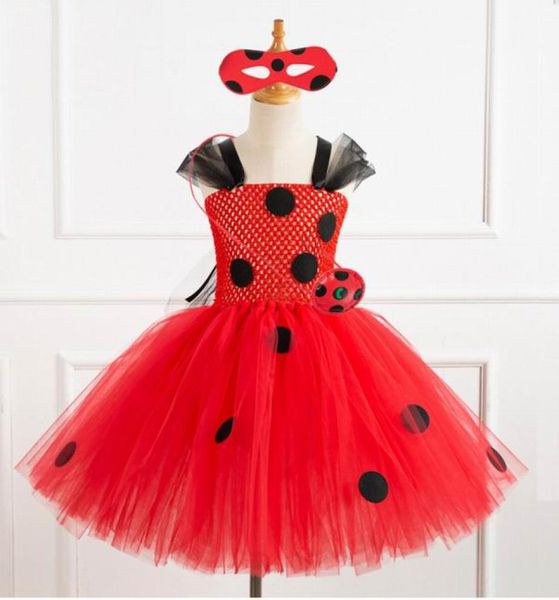 Joaninha cosplay vestido fofo tule vermelho vestidos de princesa festival costumesmaskbag roupas de bebê 212y e934464833341