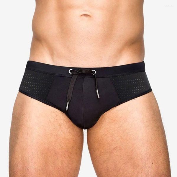 Roupa de banho masculina malha de náilon cuecas de praia calças de surf maiô troncos de natação emenda buracos circulares boxer mare uomo