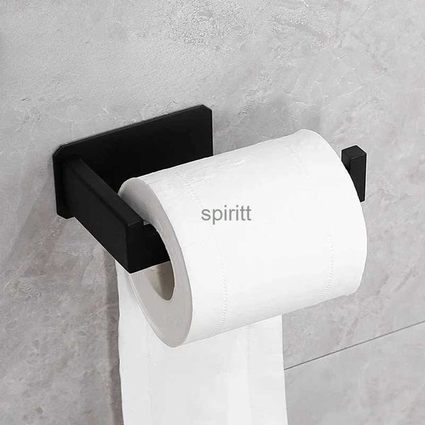 Suporte de papel higiênico em aço inoxidável, autoadesivo, para papel higiênico, acabamento preto, fácil instalação, sem parafuso 240313