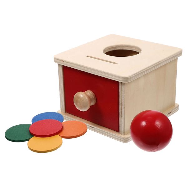 Коробка для хранения предметов Монтессори, шарик для монет, деревянный текстильный барабан, ящик для ящиков, детские сенсорные игрушки, обучающие развивающие игрушки для детей 240307