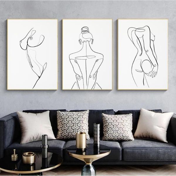 Женское тело, рисунок одной линии, холст, картина, абстрактная женская фигура, художественные принты, скандинавский минималистичный постер, декор для спальни, Painting338r