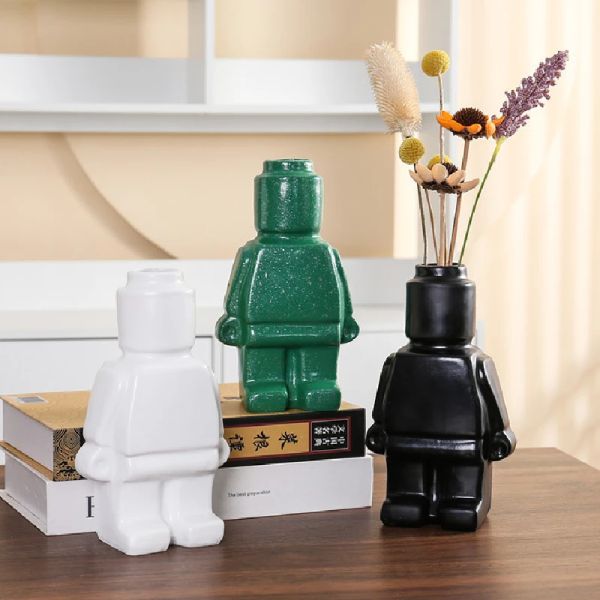 Вазы в скандинавском стиле, домашний декор, ваза-робот, креативная ваза для сушеных цветов из смолы, украшения для гостиной, устройство для аранжировки цветов