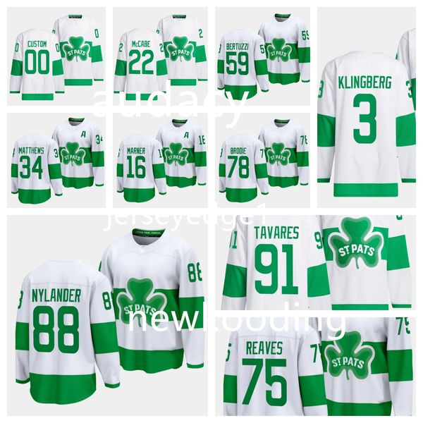 Tyler Bertuzzi 2024 St. Pats Patricks Day Maple Leafs Jersey Auston 34 Matthews Mitchell Marner Max Domi John Tavares Toronto Ryan Reaves John Klingberg Toronto