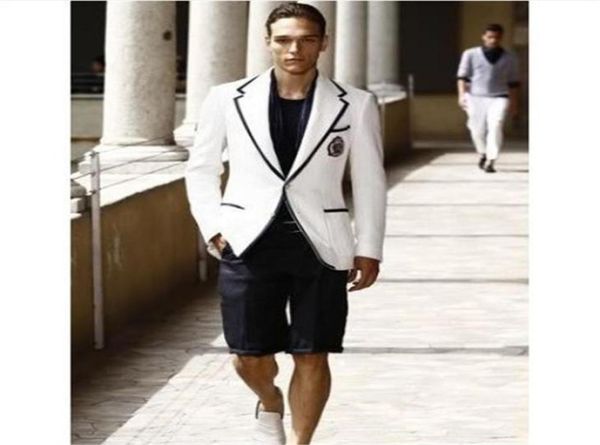 Летний стильный белый мужской костюм с короткими черными брюками, повседневные костюмы для мужчин, смокинг из 2 предметов, пиджак Terno Masculino, платье, куртка, брюки4279019