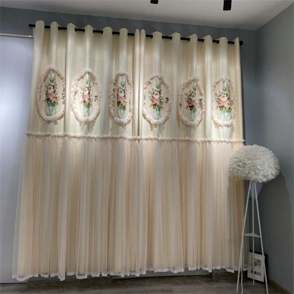 Tende Tende in rilievo principessa di pizzo coreano Ricamo di fiori di peonia Camera da letto della ragazza Tenda oscurante per tende in voile della finestra del soggiorno