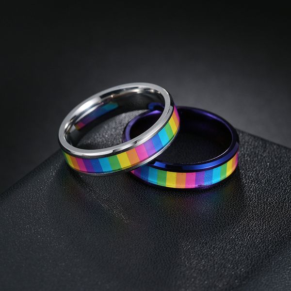 Edelstahl-Regenbogen-Flaggen-Ring, lesbischer Regenbogen-Ring, Band für Frauen und Mädchen, Modeschmuck