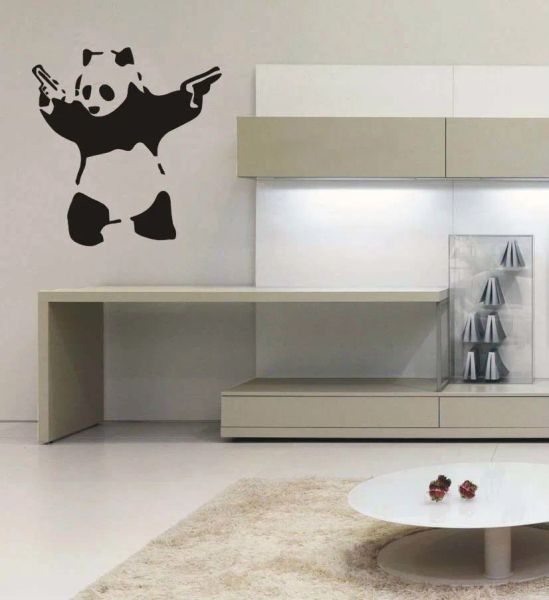 Adesivos de parede de vinil panda animal, panda com armas, arte adorável, decalques para casa, sala de estar, quartos infantis, decalque de parede sa132