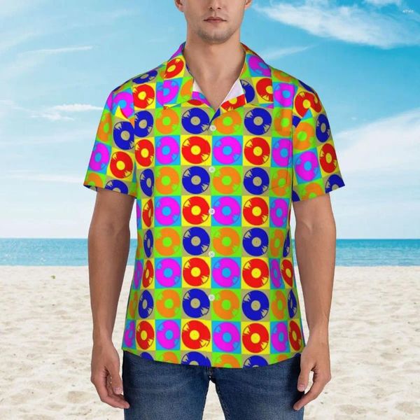 Camisas casuais masculinas vintage música havaí camisa homens praia disco arte manga curta y2k engraçado gráfico blusas grandes