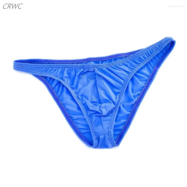 Cuecas de cor sólida nylon briefs homens grande protuberância sexy roupa interior translúcida gelo seda baixa cintura biquíni calcinha u convexo masculino