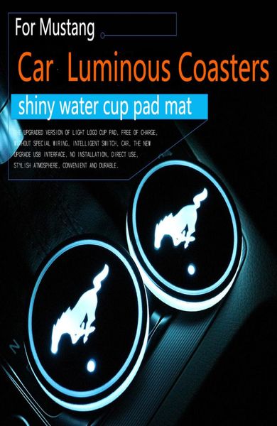 Значок с логотипом Mustang Pony Horse, автомобильный светодиодный блестящий коврик для чашки с водой, коврик с пазами, светящиеся подставки, атмосфера Light3211606